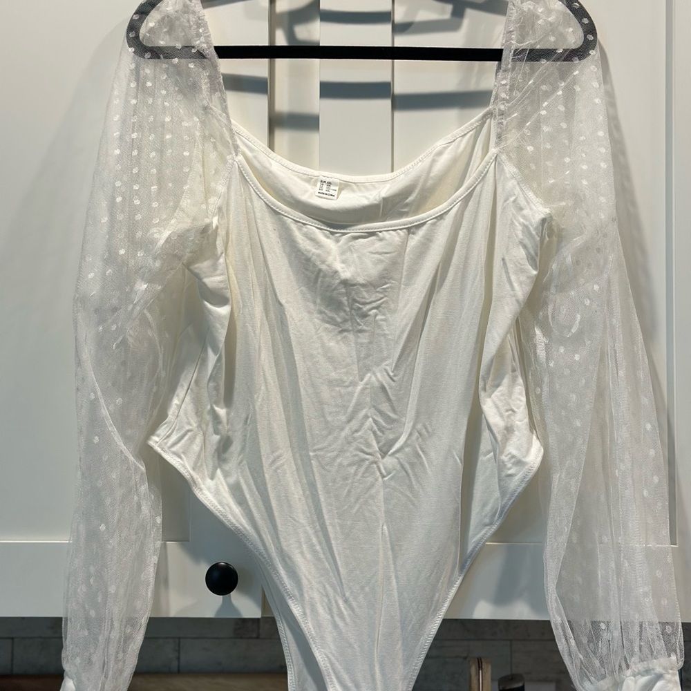 White Sheer Sleeve Bodysuit
